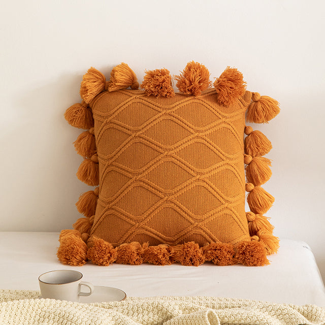 Boho burnt orange knit throw pillow cover
