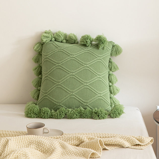 Boho green knit throw pillow cover